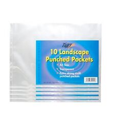 A3 Landscape Punched Poly Pocket Pack Of 10 Strong Crystal Clear Wallets Sleeves