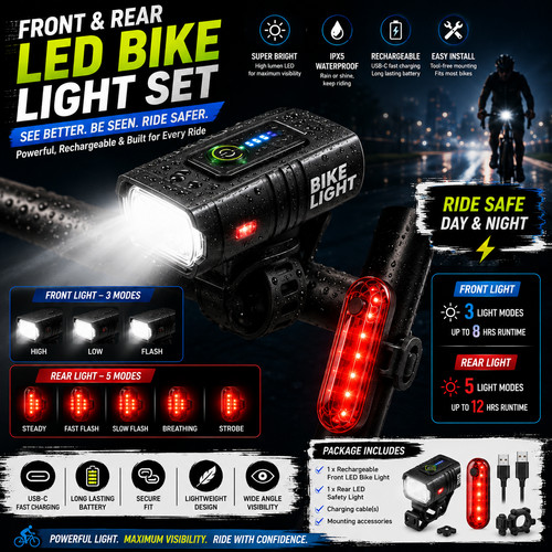Bright bike light led - light, usb