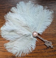 Powder Blue 20s Wedding Handheld Feather Fan Vintage Inspired Burlesque Boho