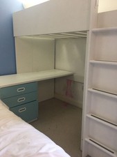 ikea bunk beds used with desk and shelfs