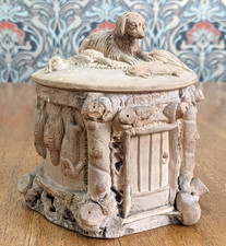 19th Century Dog Cottage Hunt Tobacco Jar Pot Pet Cinerary Urn Antique Folk Art