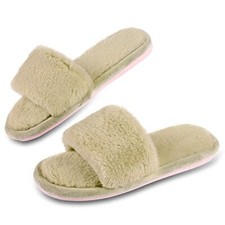 Women's Slippers Slip On Open Toe House Bedroom Memory Foam Non-Slip Plush Shoes