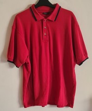 Vintage HANES 100% Cotton Red Polo Shirt With Black Trimmings Size XL