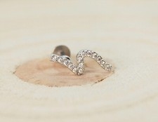 Waved Crystal Gem Helix Bar Cartilage Earring Flat End Tragus labret 316L SS