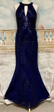 Quiz Maxi Dress 8 Navy Blue Sequin Fishtail Evening Prom 1920s Gatsby