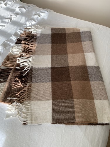 Brown off white wool - brown, blanket