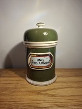 Antique Ceramic Rare Green Apothecary/Chemists  Jar  Ung: Hyd: Ammon