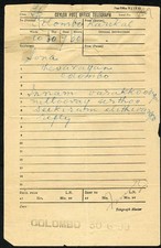 Ceylon Telegraph 1899 Stampless form used at Colombo