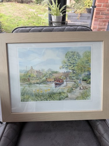 Signed framed landscape canal - signed,