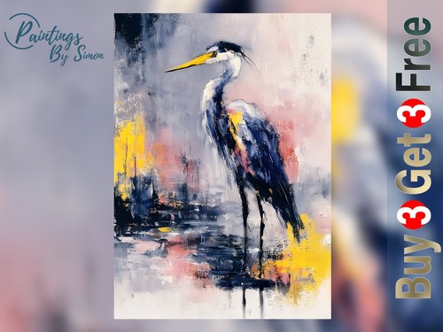 Heron oil painting - oil, 5"x7"