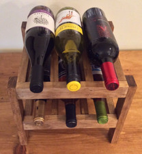 Wine Rack for 6 Bottles Solid Pine Wood Holder Storage Freestanding, Reversible