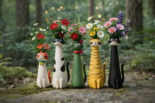 Cute cat vase long neck - vase, |