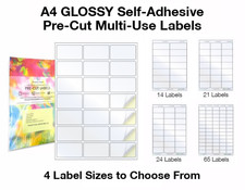 A4 Glossy Pre-Cut Labels, Printable Gloss Sticker Paper - Filing/Folders/Storage