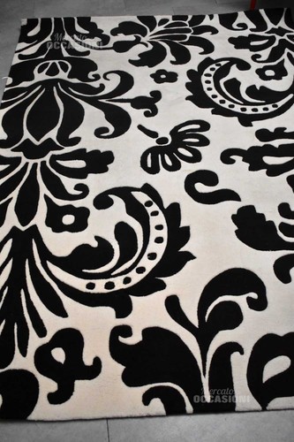 Modern damask white black rug - damask,