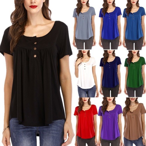 Ladies short sleeve button tee - short,