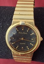 Philip Persio Gold Tone Ladies Black Dial Bracelet Wristwatch