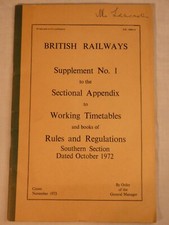 BR supplement No1 sectional appendix, WTTs and Rules & Regs 1972