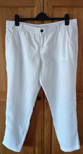 M&S Indigo Collection White Linen Trousers Size 16 Short Leg With Pockets