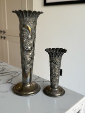 Antique Victorian Atkin Brothers Sheffield England Embossed Silver Plate Vase