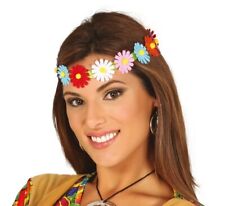 Hippie Flower Headband Women's Fancy Dress Multicoloured 60s Boho