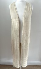 Principles Size M Cream 100% Cotton Knit Long Waistcoat Buttons Boho Hippie