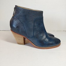 J Shoes Belgrave Ankle Boots Size 4 Blue Leather Distressed Back Zip Cuban Heel