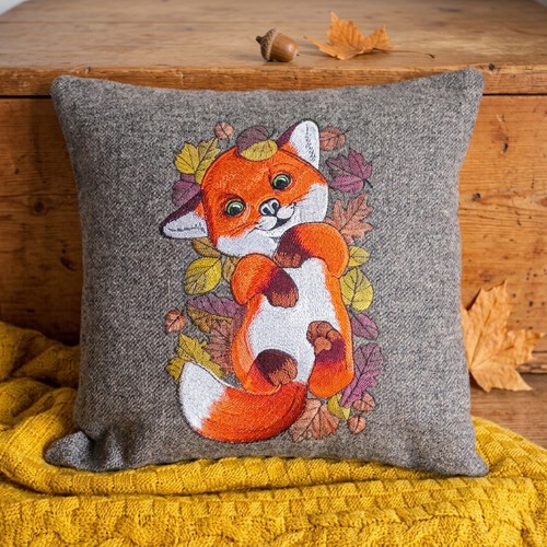 Embroidered fox cushion cover - cushion,