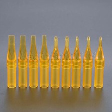50x Tattoo Tip Sterile Plastic Disposable Yellow Nozzle Tube Flat Round Body Art