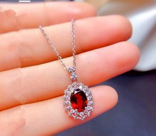 Red Crystal Oval Pendant 925 Sterling Silver Necklace Womens Jewellery Love Gift