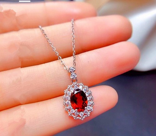 Red crystal oval pendant 925 - red,