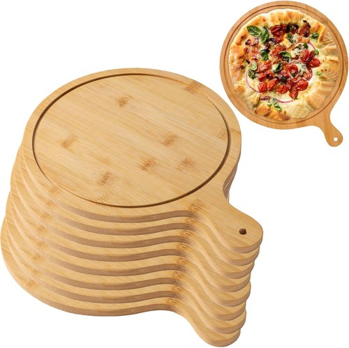 Round wooden pizza serving - wooden,