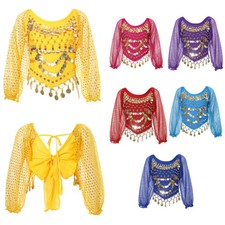 Girls Sequins Belly Dance Crop Tops Ballet Jazz Shirts Party Performance Costume