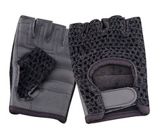LEATHER FINGERLESS GLOVES BIKER DRIVING CYCLING WHEELCHAIR GYM PADDED RAWHIDE **