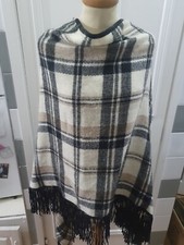 Womens Brown & Black Checked Topshop Poncho Shawl Tassels