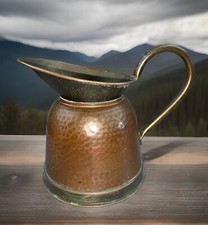 ANTIQUE COPPER BRASS MEASURE PIN HAMMERED WEBA WARE JUG VASE PLANTER 12cm HIGH