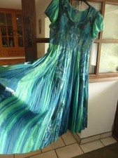 PHOOL SZ 18 VINTAGE INDIAN COTTON MAXI DRESS AQUA, TEAL, GREEN, BLUE NEVER WORN