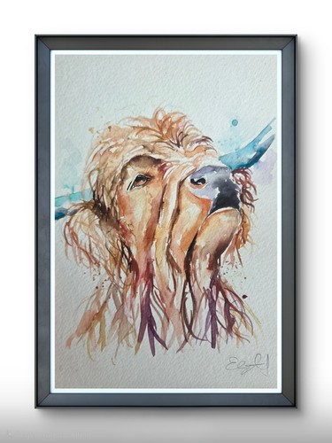 Small highland cow watercolour - cow,