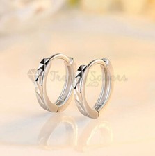 Sterling Silver Plain Diamond Cut Small Hoop Huggie Sleeper Ear Cuff Earrings