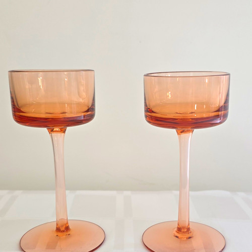 Set pink glass champagne - 2,