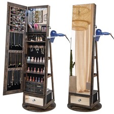 360° Rotating Jewelry Armoire Full Length Mirrored Makeup Cabinet-Coffee