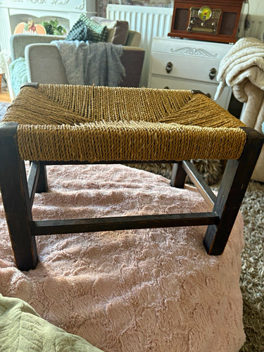 Vintage woven rush footstool - rush,