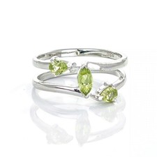Peridot Ring Sterling Silver Adjustable Marquise Trilogy Handmade UK Design