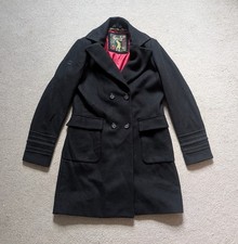 Superdry Women's Black Wool Blend Long Peacoat Size UK 10