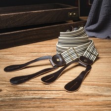 Vintage Adult Suit Trouser Braces Stretchy Elasticated Button Striped Suspenders