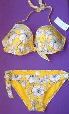 F&F Floral Bikini Set yellow white u/w pad top 36D & briefs Size 8 New Tags BNWT