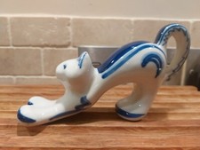 Vintage Gzhel USSR Russian Porcelain CAT Blue & White Arched Back Figurine Moon 