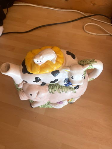 Cow shaped ceramic teapot with - cow,