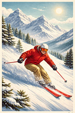Alpine Skier Vintage Style