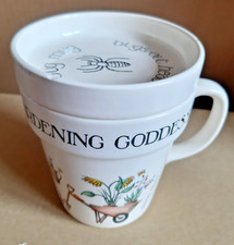 Gardening Goddess pot shaped Mug by Simon Drew with antibug mug Lid/Coaster