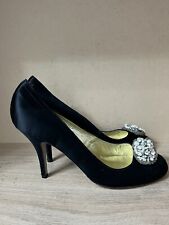 Freya Rose Black Leather Satin Embellished Heels with Pearls and Crystals SzUK 8
